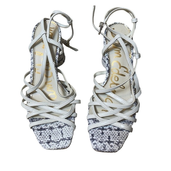 Sam Edelman Daffodil Strappy Snake Print Heeled Sandals IVORY Leather - Picture 4 of 7